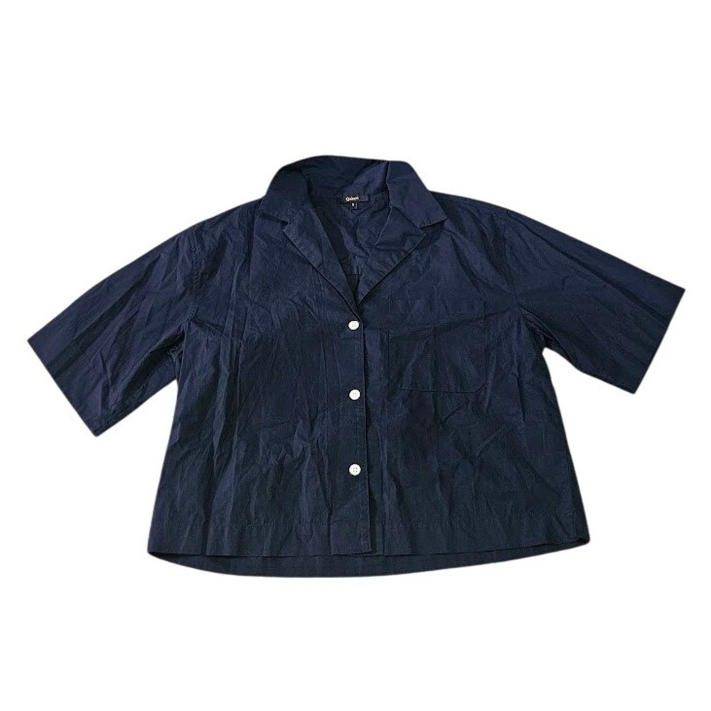 Quince Navy 100% Organic Cotton Pajama Top Button Down Short Sleeve Small
